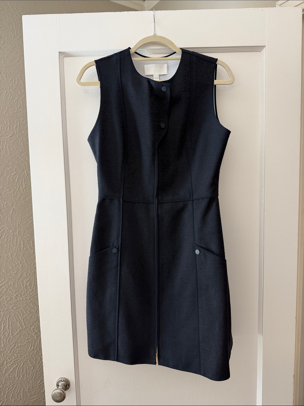 Hugo Boss Navy Sleeveless Tailored Shift Dress